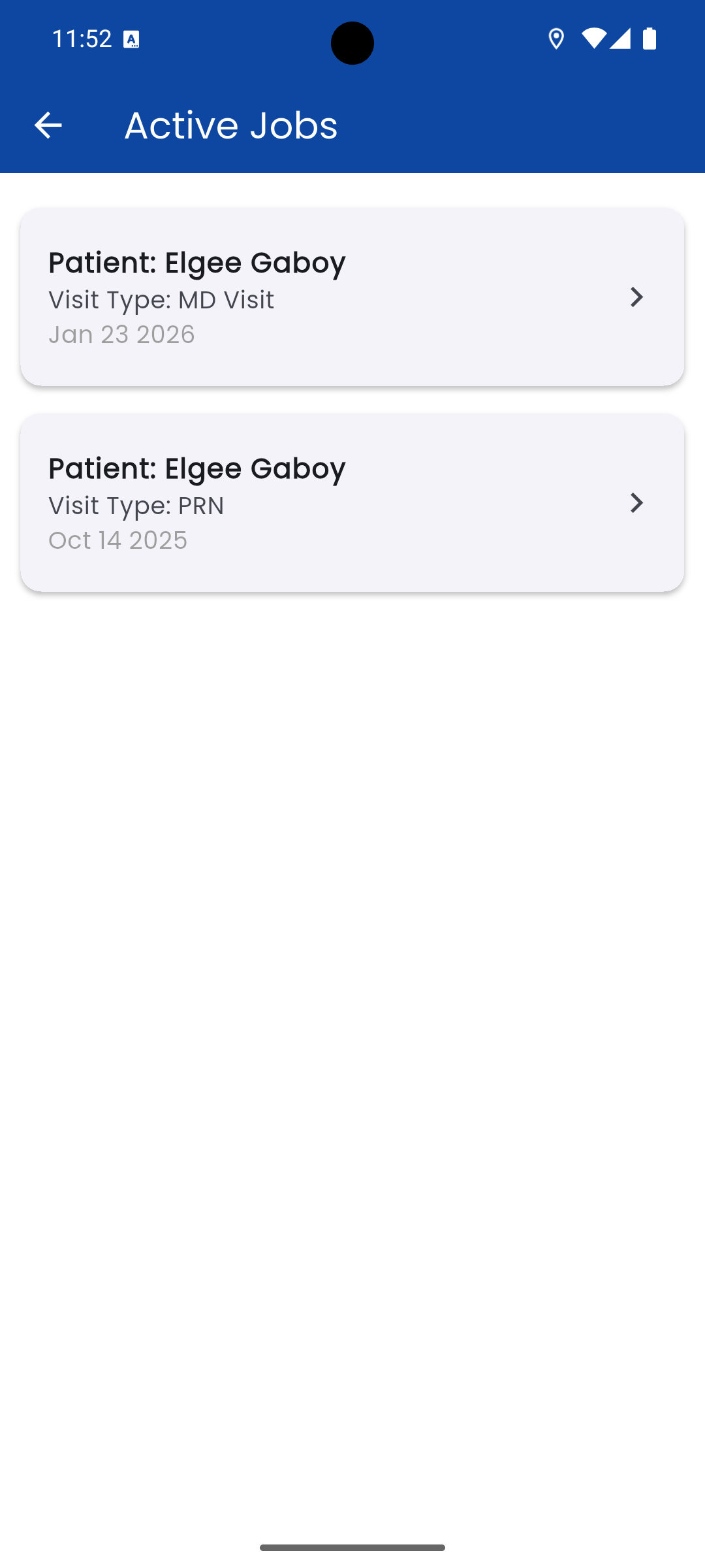 Hospice active jobs screen