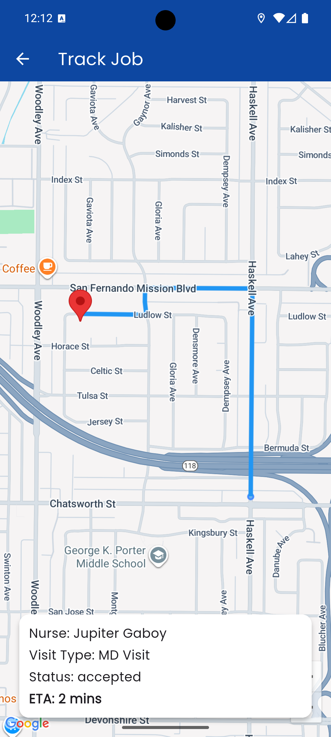 Hospice map and tracking screen