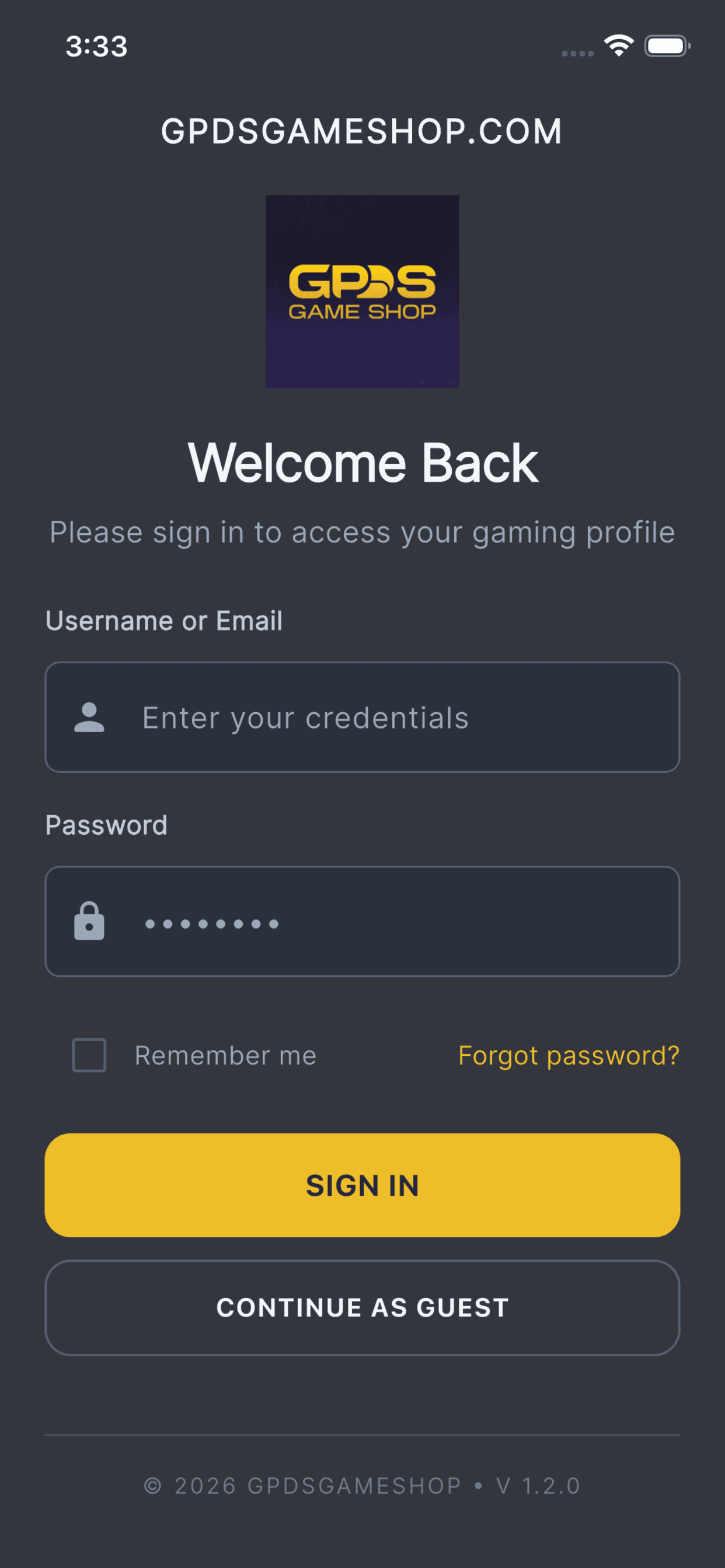 GPDS login screen